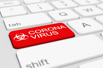 Fototapeta premium 3d render of a keyboard with a red key - coronavirus
