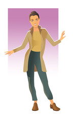 A girl in a full-length cashmere coat stands facing the viewer.