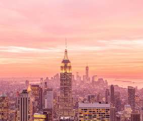 View of New York Manhattan during sunset hours