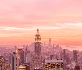Raamstickers Empire State Building View of New York Manhattan during sunset hours