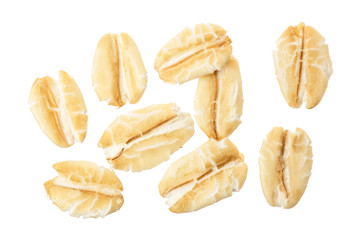 oat flakes isolated on white background. Top view