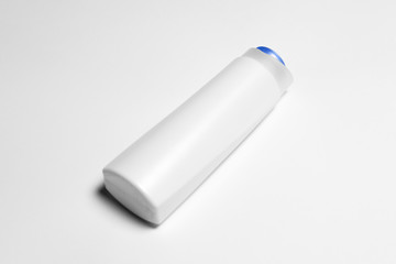 White Plastic Shampoo Bottle With Flip-Top Lid. Mock Up Template For Your Design.High resolution photo.Top view