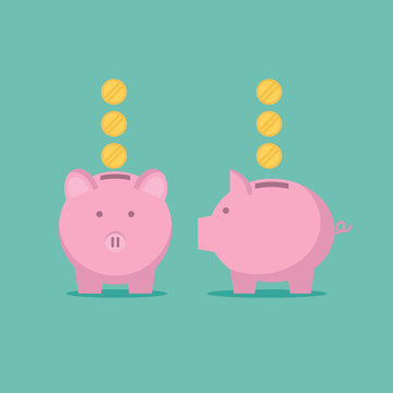 piggy bank with money icon symbol flat vector illustration