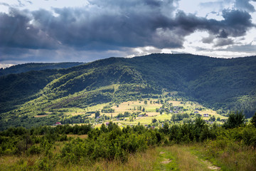 Fototapeta na wymiar aerial view of the Carpathian village