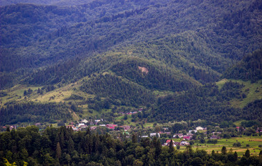 Fototapeta premium aerial view of the Carpathian village