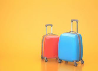 Two travel suitcases on orange background