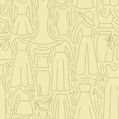 Woman Clothes and accessories icons pattern. Women clothing collection, seamless background. Seamless pattern vector illustration