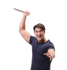 Young mobster with knife isolated on white