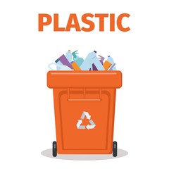 Plastic waste. Container for plastic. Sorting of waste. Isolated vector illustration.