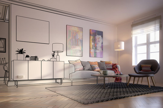 Furnishings and Art Panintings Inside an Apartment (draft) - 3d visualization