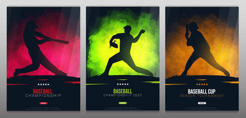 Set of Baseball banners with players. Modern sports posters design. - 323608074