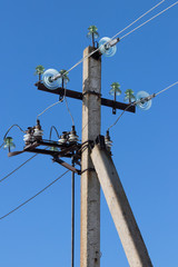 Electric pole with wires and power equipment