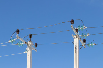 Electric pole with wires and power equipment