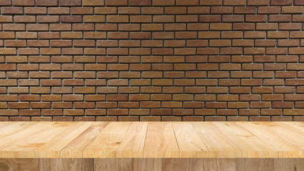 empty table display advertising product promotion business brick wall
