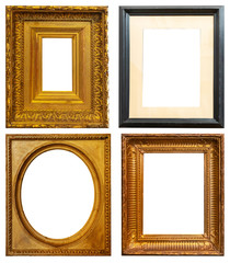 Set of golden antique frames on a white background isolated