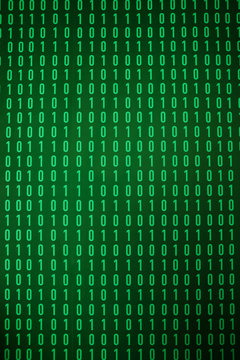 Green background with binary code. Abstract futuristic cyberspace with binary code, matrix background with digits. Digital binary data and streaming binary code