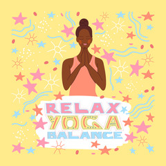 cute illustration of a girl in a yoga pose. hand drawing. a cartoon illustration of a Doodle. Sports, lifestyle