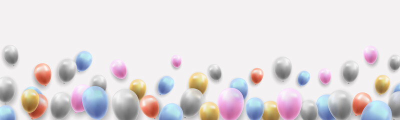 Birthday Party Banner Background with Balloons on White Background