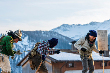 Ancient carnival of Sauris. Traditional wooden masks. Italy