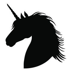 Vector illustrations of silhouette head horned mycology unicorn