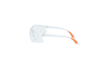 Transparent safety glasses on a white background 