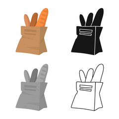 Vector illustration of bread and baguette symbol. Collection of bread and bag stock vector illustration.