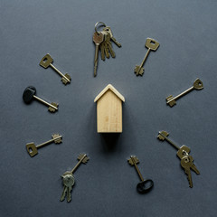 Various home keys dropped out around wooden house