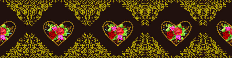 rose heart shape decorations on brown background