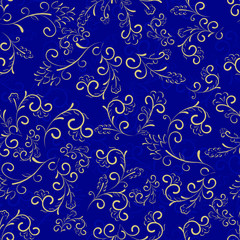 Elegant floral seamless pattern ornament, golg and blue abstract ornament