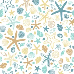 Papier Peint photo Vie marine Seamless pattern with hand drawn seashells, neutral colors marine theme in minimal scandinavian style