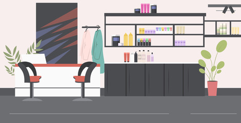 modern hair salon with reception desk beauty salon interior horizontal vector illustration