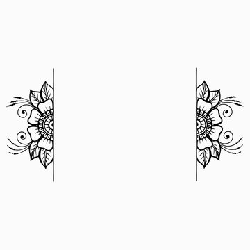 Frame of oriental mehndi elements with copy space. Hand-drawn outline flowers in indian henna tattoo style for banners, cards, social networks template. Stock vector illustration isolated.