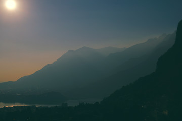 view of mountains  over the lake of Como