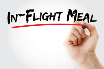 In-flight meal text with marker, food concept background