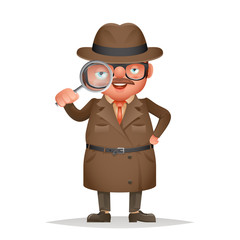 Magnifying glass detective spy investigation coat eye 3d cartoon character isolated vector illustration