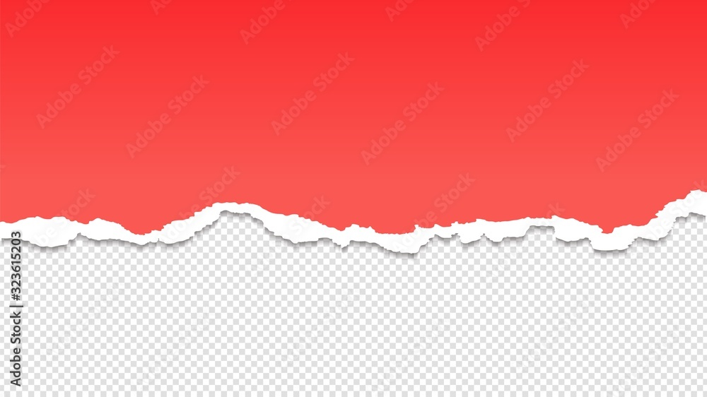 Poster torn paper. half paper sheet vector illustration. torn red sheet isolated on transparent background.
