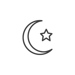 Crescent moon with star line icon. linear style sign for mobile concept and web design. Islamic moon and star outline vector icon. Symbol, logo illustration. Vector graphics
