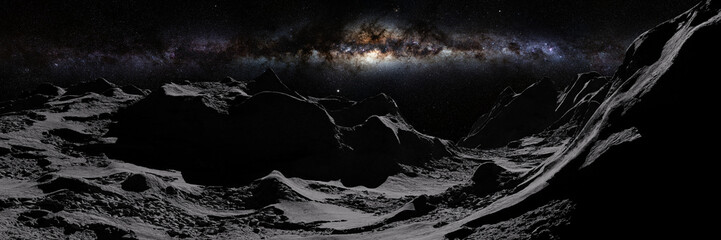 Moon surface, lunar landscape lit by the beautiful Milky Way galaxy  © dottedyeti