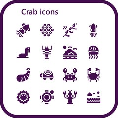 Modern Simple Set of crab Vector filled Icons