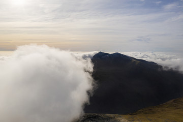 Mount Snowdon with low cloud in Snowdonia National Park in Wales, UK