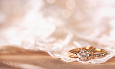 Wedding ring on the vintage lace