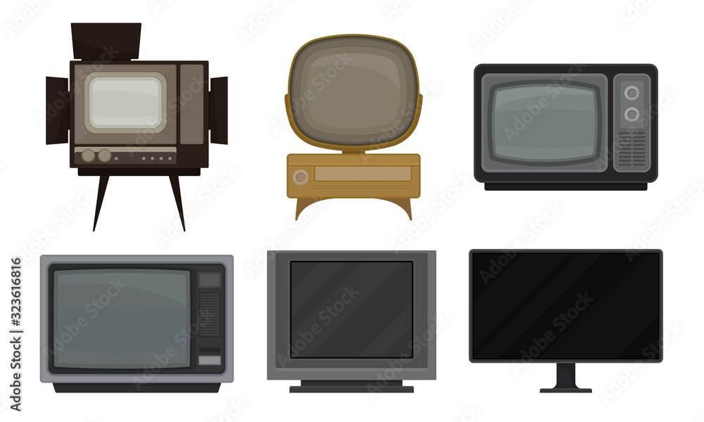 Poster retro media vector set. out of date broadcasting technology
