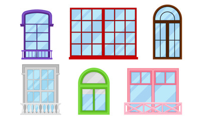 Framed Glass Windows View from Outside Vector Set
