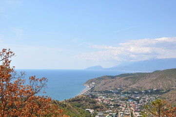 Beautiful view of the sea and mountains from the shore. Crimea