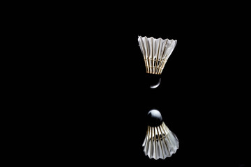 Badminton shuttlecock in a black background used in competition