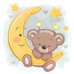Fotobehang Cartoon Teddy Bear on the moon © reginast777