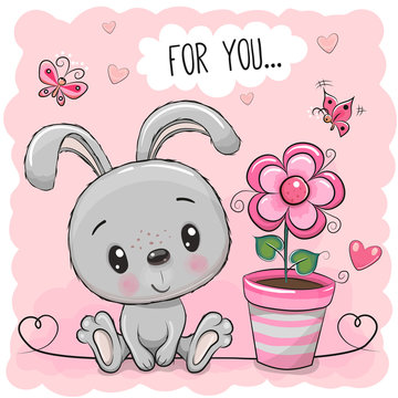 Cartoon Rabbit with pink flower