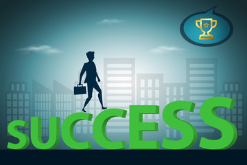 Success concept, businessman is walking to success