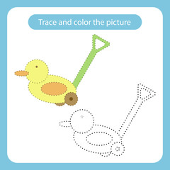 Duck toy with simple shapes. Trace and color the picture.