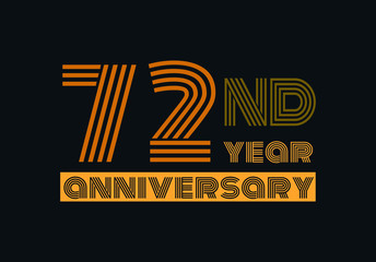 72 years anniversary line style gold color with the gray background 